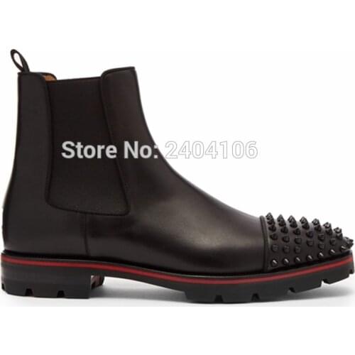 Autumn Winter Western Black Leather Handmade Ankle Men Shoes 2019 Men Boots Mens Rivet Boots Male Footwear Low-heeled Shoes