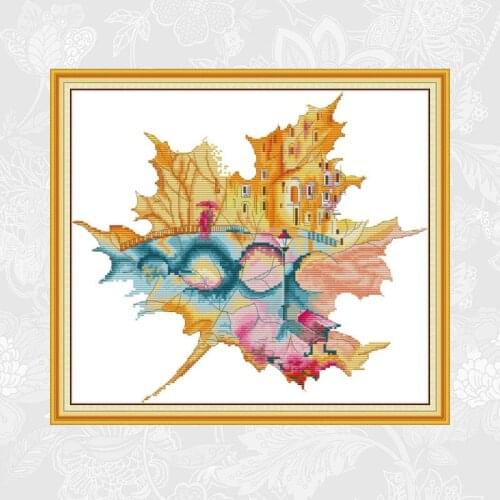 City in Maple Leaf Cross Stitch Package Factory Sets Aida Canvas 14ct 11ct Embroidery kit DIY Handmade Needlework Crafts