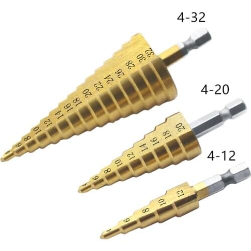 3pcs HSS Steel Titanium Step Drill Bit Set Hand Tool 4-12mm 4-20mm 4-32mm Step Cone Cutt Woodworking Drill For Metal