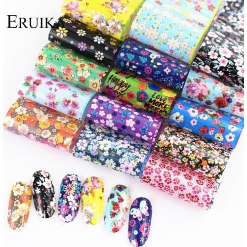 16pcs Mix Designs Flower Nail Foils Nail Art Holographic Sticker Starry Paper Set Adhesive Wraps Decals Decoration