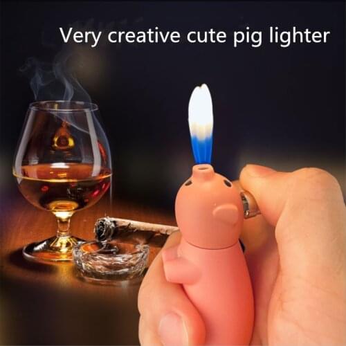 Mini Funny Piggy Gas Lighters Cigarette Cigar Pipe Gadgets for Men Gift Smoking Accessories Unusual Lighters