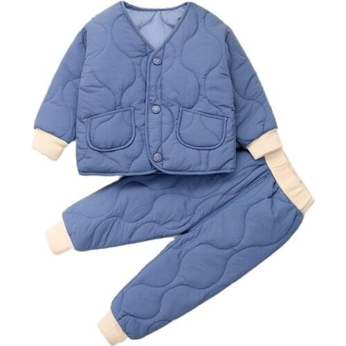 New Winter Children Warm Suit 1-5Y Kids Boys Girls Thicken Cotton Jacket Trousers 2Pcs/sets Baby Infant Casual Tracksuits