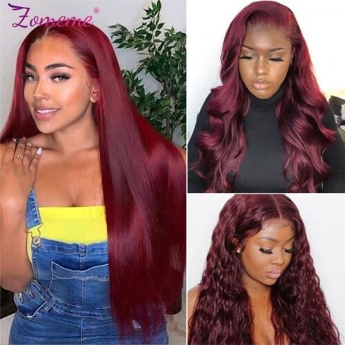 99j Burgundy Straight Lace Front Wig Curly Human Hair Wigs HD Transparent Lace Frontal Wig Body Wave 250 Density Wig Siyun Show