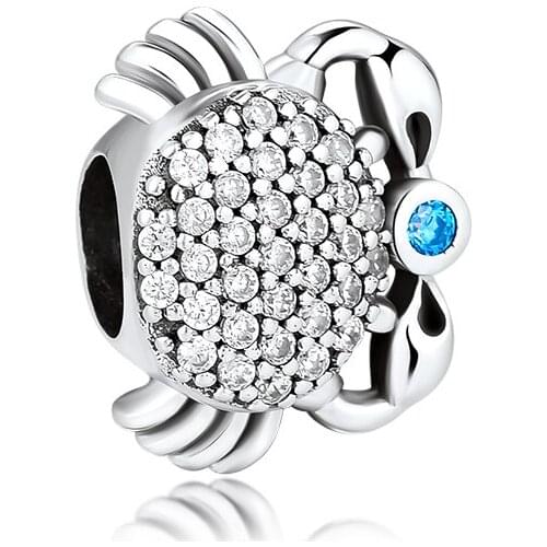 Fits for Pandora Charms Bracelets Ocean Crab Beads with Blue & Clear CZ 100% 925 Sterling-Silver-Jewelry Free Shipping