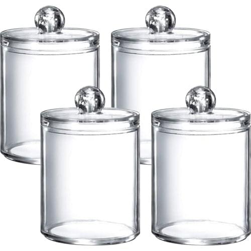 10oz Transparent Storage Jar Cotton Swab Cotton Ball Plastic Medicine Jar 2PC Acrylic Storage Box Bathroom Dispenser Accessories