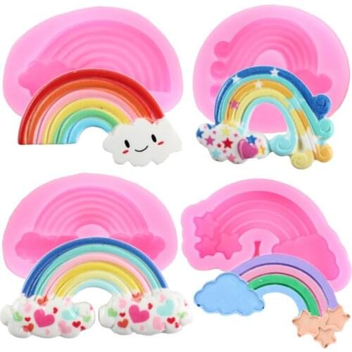 Rainbow Silicone Moulds Baby Party Cupcake Topper Fondant Cake Decorating Tools Biscuit Candy Chocolate Mould Polymer Clay Mold