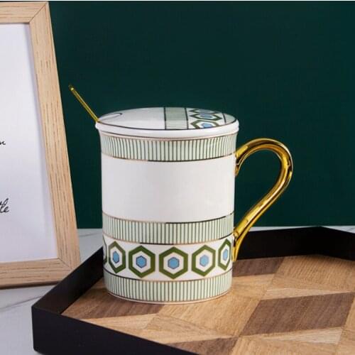 Luxury Noble Design Mosaic Coffee Mugs Nordic Ins Hot Gold Painting Ceramic Water Cups 350ml