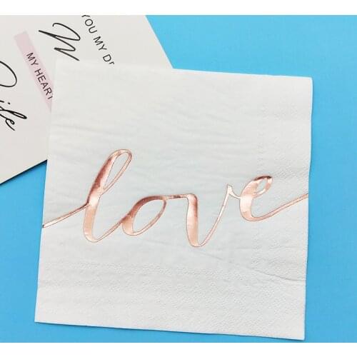 Rose Gold Love Script Napkins (80) Paper Cocktail Napkin 33cm towl for Wedding Reception Bridal Shower Decorations Tableware