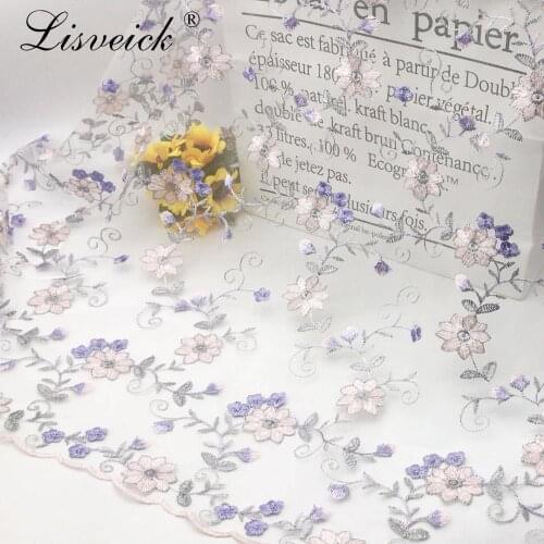 1meter/lot 135cm Diy net yarn embroidery mesh lace fabrics dress clothing net cloth embroidered Small broken flower fabrics