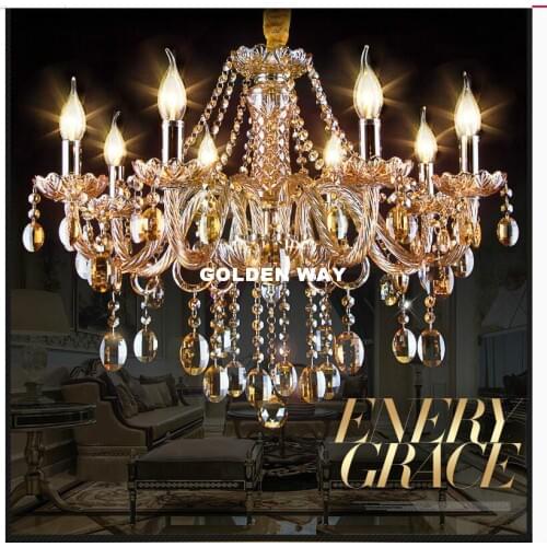 Modern Amber Color K9 Crystal Chandelier Light Living Room E14 LED Luxury Lamp Lustres De Cristal Chandeliers 100% Guaranteed