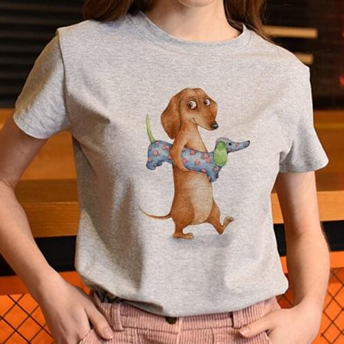 Dachshund Funny Manga T Shirt Women Harajuku Cute Dog And Cat Kawaii Clothes Summer 2021 New Fashion Tshirt Tee Shirt Femme Tops