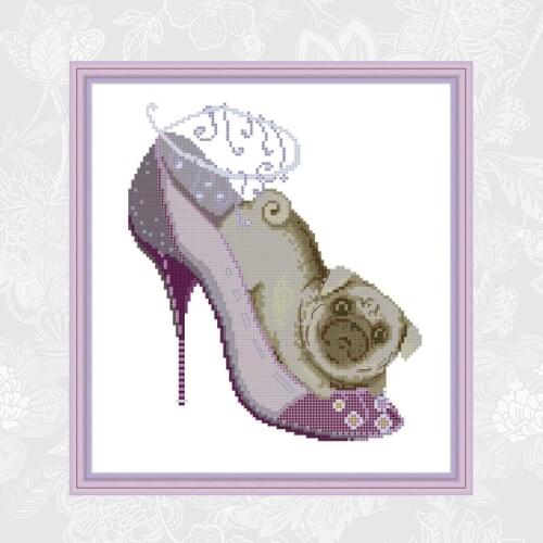 Dog and High Heels Counted Cross-Stitch Fabric 11CT 14CT Printed On Canvas Cross Stitch Handwork Beginner Embroidery Kits