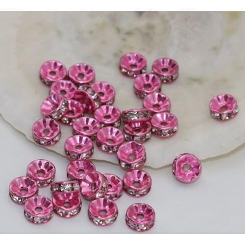 High grade 30pcs pink spacers beads crystal rhinestone inlay abacus rondelle 6 8 10 12mm elegant diy accessories findings B2817