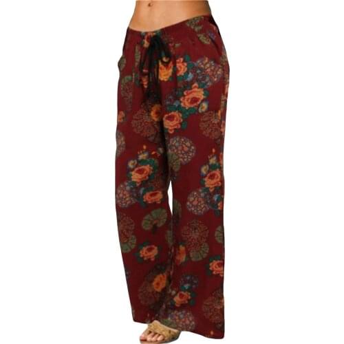 Pantalones De Mujer Harajuku Autumn Casual Print Cotton Linen Concept Club Drawstring Loose Long Wide Leg Pants Брючные Костюмы