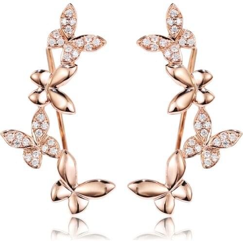 EDI Diamond Butterfly Hook Earrings Real Solid 14k Rose Gold 0.22cttw Natural Diamond Earrings Wedding Jewelry Gift For Women