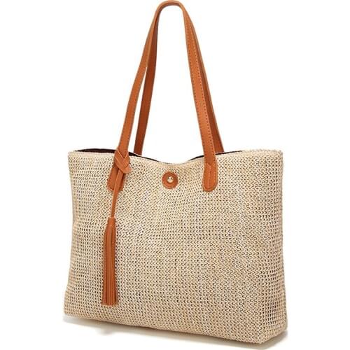 Womens Straw Handbags Summer Beach Shoulder Bags Large Capacity Soft Handmade Bag
