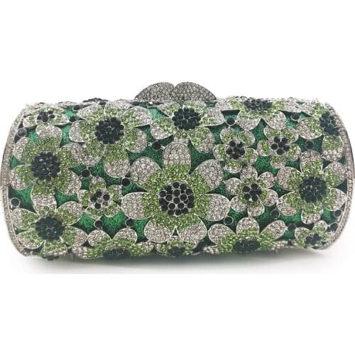 Female Wallet New White Crystal Rhinestone Clutch Purse Luxury Gold Metal Flower Party Chain Handbags Small Prom Bags Phone Case