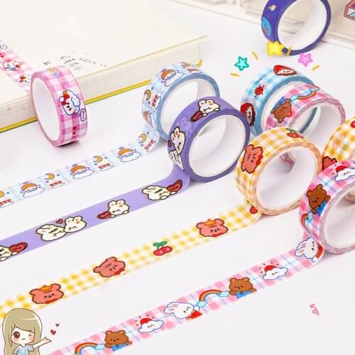1.5cm x 5m Cute Bear bunny Kawaii Washi Tape Set Japanese Paper Masking Tape Tapes Stickers Decor Stationery Tape Scrapbooking