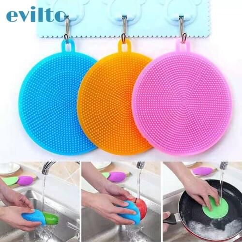 1pcs Silicone Cleaning Brush Kitchen Dishwashing Sponge Brush Fruit Vegetable Scouring Pad Dish Bowl Pot Cleaner Washing Tool