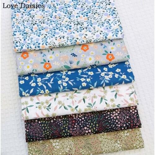 100% cotton Pastoral WHITE B;UE GRAY BLACK KHAKI Small flowers Floral Fabrics DIY for Kids Apparel Dress Handwork Decor Craft