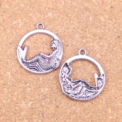 48pcs Charms circle mermaid 23mm Antique Pendants,Vintage Tibetan Silver Jewelry,DIY for bracelet necklace