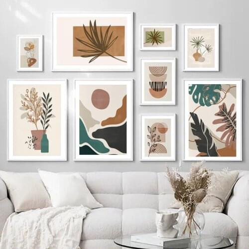 Abstract Wall Art Print Canvas Painting Tropical Plant Leaves Palm Flower Sunset Nordic Poster Decor Pictures For Living Room