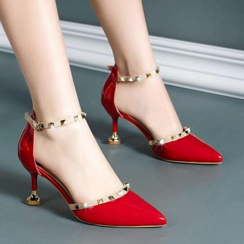 Lisapie Womens high-heeled shoes Rivets Sandals Female Summer Fine With Shoes Pointed Stiletto Sexy Nightclub Party Sandals