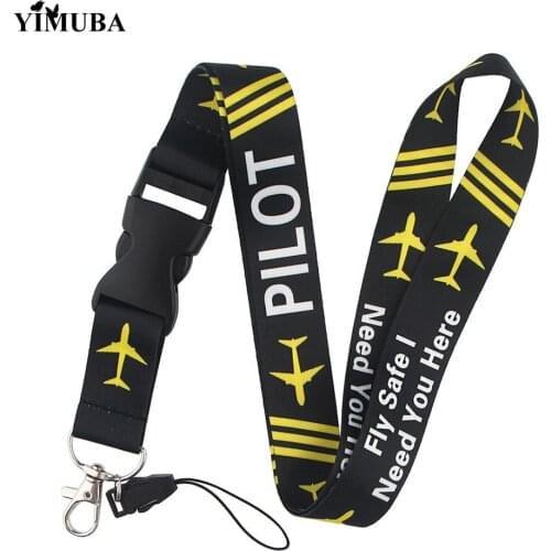 Air Pilot Lanyards Keychain Fly Safe I Need You Here Quote Plane Captain Phone Straps Hang Rope Key Chain USB ID Badge Holder