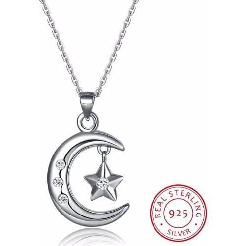 Lekani Elegant 925 Sterling Silver Moon Stars Charm Pendant Necklaces For Women Fashion Silver Necklace Choker