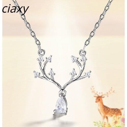 CIAXY 925 Sterling Silver Water Drop Pendant Necklaces for Women Elk Clavicle Chain Inlaid Zircon Choker Creativity Gift Jewelry