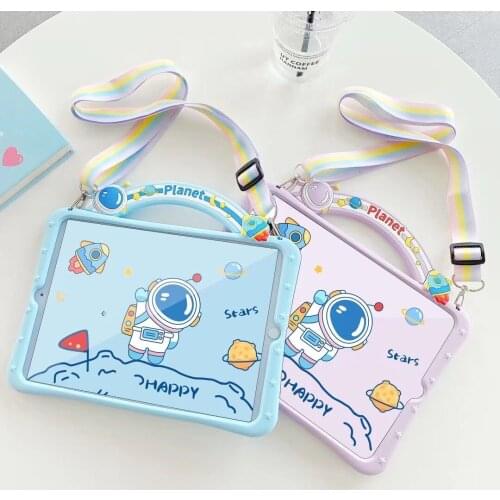 Kids Cartoon Silicon Stand Shell Cover for IPad 7th 8th 10.2 6th 9.7 2018 2017 Pro 10.5 11 Air 1 2 3 4 Tablet Case + Strap Funda