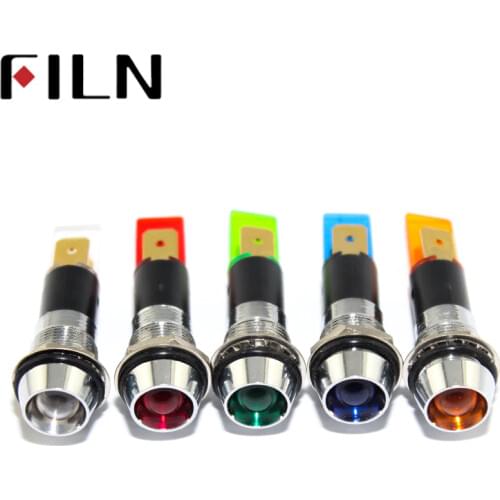 FILN 10mm 6v 24v 110v 220v indicator light red yellow blue white metal led computer signal lamp