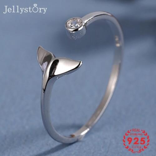Jellystory Fashion Zircon Mermaid Ring 925 Sterling Silver Adjustable Open Rings Korean Style Wedding Engagement Ring Wholesales
