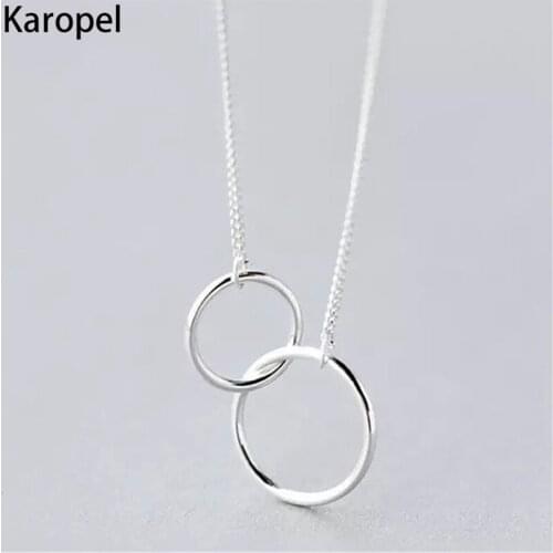 Karopel Double Circle Interlock Clavicle Short Necklace Silver Color Necklace for Women Collars Party Jewelry Accessories