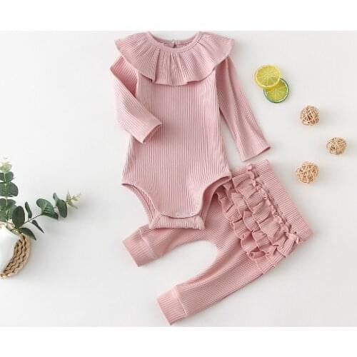 2 pcs Newborn Baby Girl Boy Clothes Sets Baby Pajamas Ribbed Cotton Long Sleeve Rompers + Pants Spring Infant Clothing Outfits