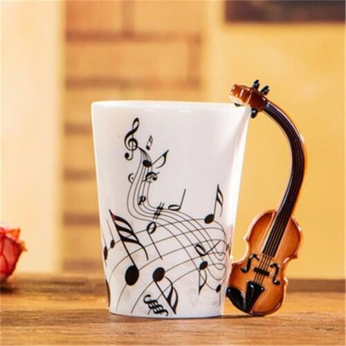Usical Instrument Notes Coffee Mug With Violin Shaped Unique Handle Fashion Tea Milk Ceramic Porcelain Mug