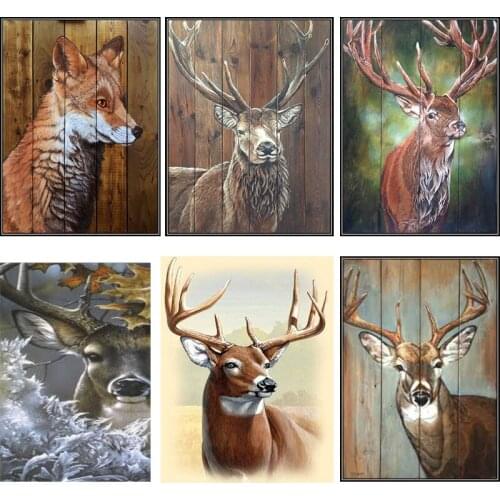 Full square Embroidery Pattern 5D DIY diamond paintings 3D Cross stitch kits mosaic pictures wall stickers Wooden board deer fox