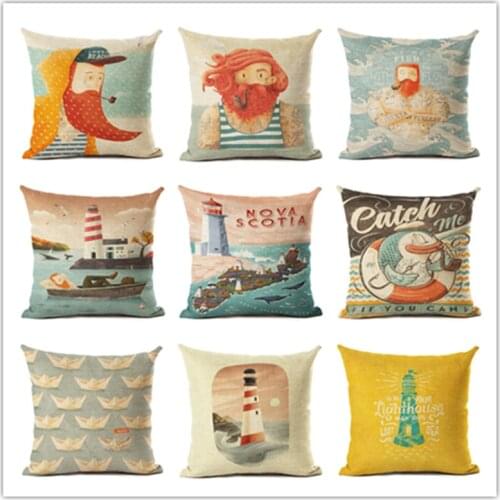 Fashion Creative Cartoon Sailor Print Cotton Linen Cushion Cover Decorative Sofa Throw Pillow Car Chair Home Decor Pillow Case