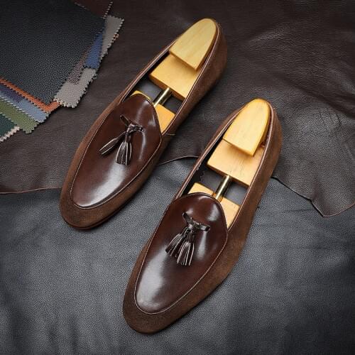 Men leather shoes business dress suit shoes men brand Bullock genuine leather black slipon wedding mens tassel shoes Phenkang