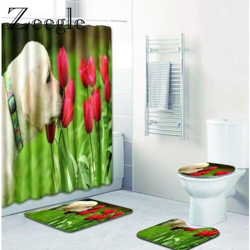 Zeegle Bath Mat Set and Shower Curtain Absorbent Toilet Pedestal Rug Foot Mat Flannel Toilet Seat Cover Mat Washable Toilet Set