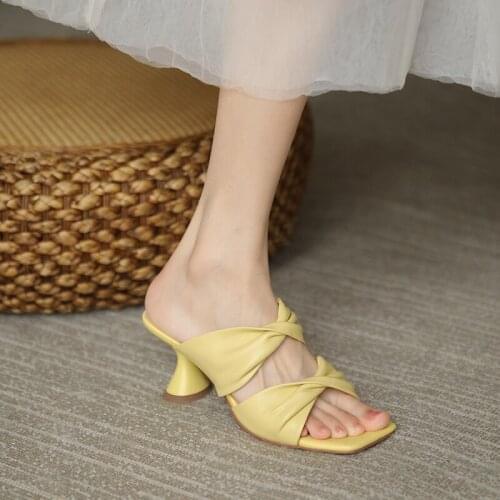 Kmeioo 2021 New Style Open Toe High-heeled Sandals Full Leather Women Slipper Shoes Cone Heel Casual Shoes