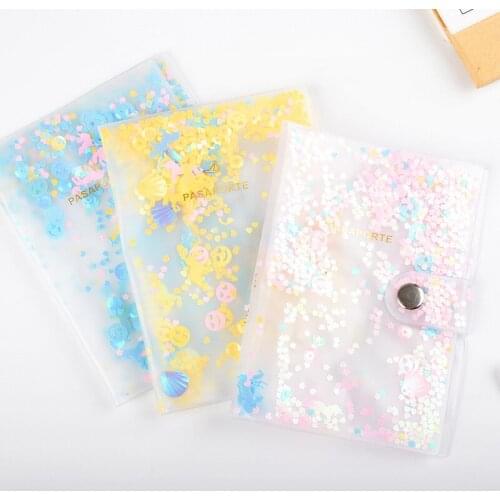 New 3 Colors Fashion Cute Simple Quicksand Passport Cover Men Women PVC Travel Passport Holder Case Card ID Holders 13.5*10cm