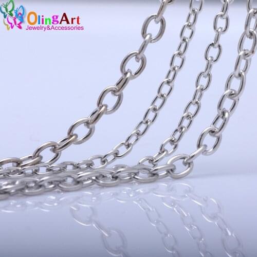 OlingArt 5M/lot 1.5/2.0/3.0MM Silver Plated Oval Shape Link Chains For bracelet necklace tassel DIY Jewelry making
