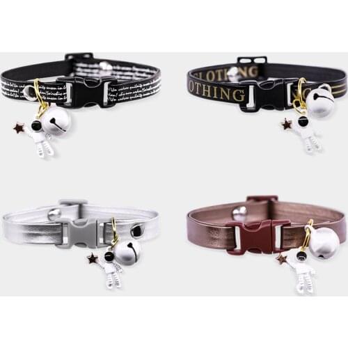 Astronaut Pendant Letter Collar Adjustable Leather PU Cat Collar Bell Small Dog Pet Necklace Jewelry Christmas Cat Accessories