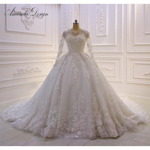 Amanda Design brautkleid Long Sleeved Lace Appliqued Flowers Wedding Dress