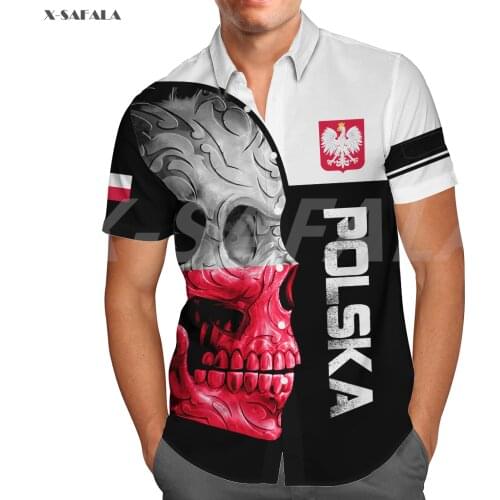 Poland Polska Ealge Skull Country Emblem Flag 3D Full Printed Men Women Polo Shirt Collar Short Sleeve Street Wear Casual Tee