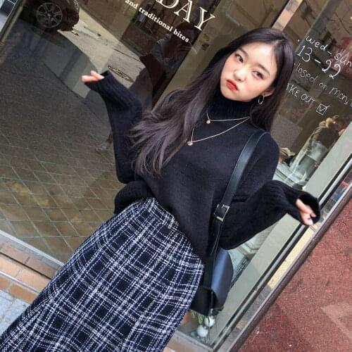 OUMOWEI Lazy wind pullover wool sweater womens high-necked thick good quility large size loose bottoming top winter long sweate