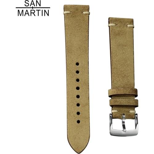 San Martin hand made 20-18mm Watch Band with Stainless Steel Bronze Tongue Buckle Genuine Nubuck leather strap Watch Accessories