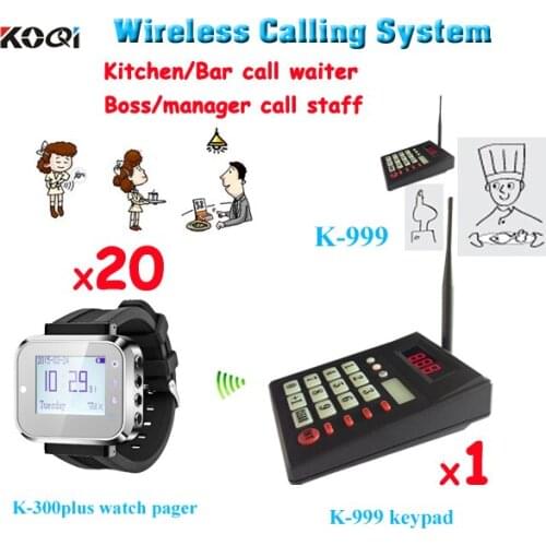 Restaurant Ordering System 1pcs Keyboard K-999 With 20pcs Watched K-300plus Kitchen Call Waiter