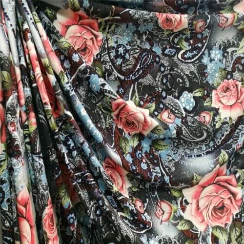 Pink Rose Soft Fabric 4 Side Stretch Swimwear Micro Fiber Latin Dance Knitted Fabric DIY Sewing Stage Tights Sportwear